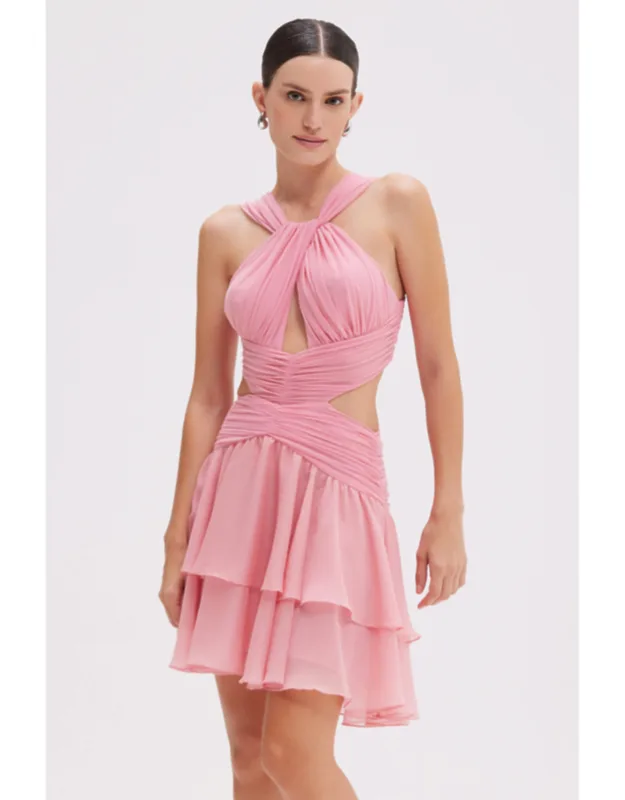 Silk Plisse Essence Halterneck Mini Dress