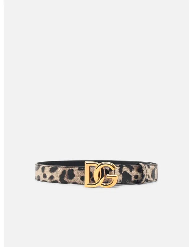 Leopard Leather Logo Belt