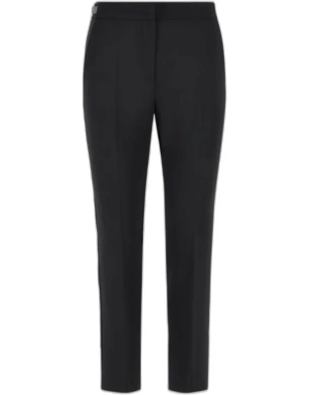 Acino Black Virgin Wool Pants With Leather Straps And Side Pockets