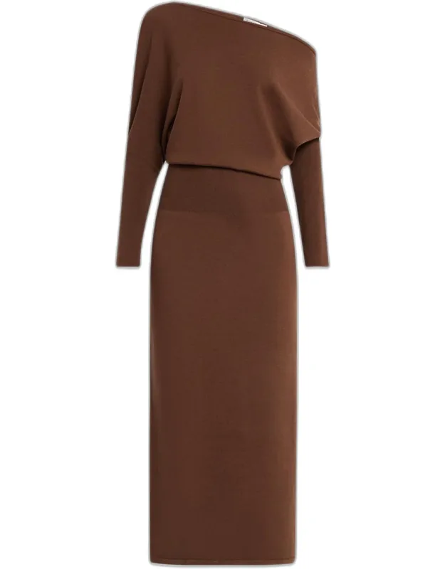 One-shoulder Wool-blend Midi Dress