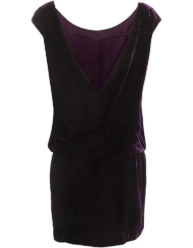 Purple Velvet Sleeveless Plunge Neck Mini Dress