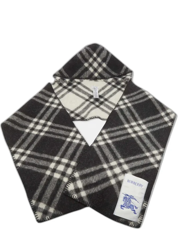 Check Patterned Wool Hooded Scarf