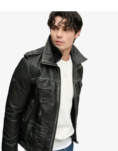 Faux Leather Military Jacket