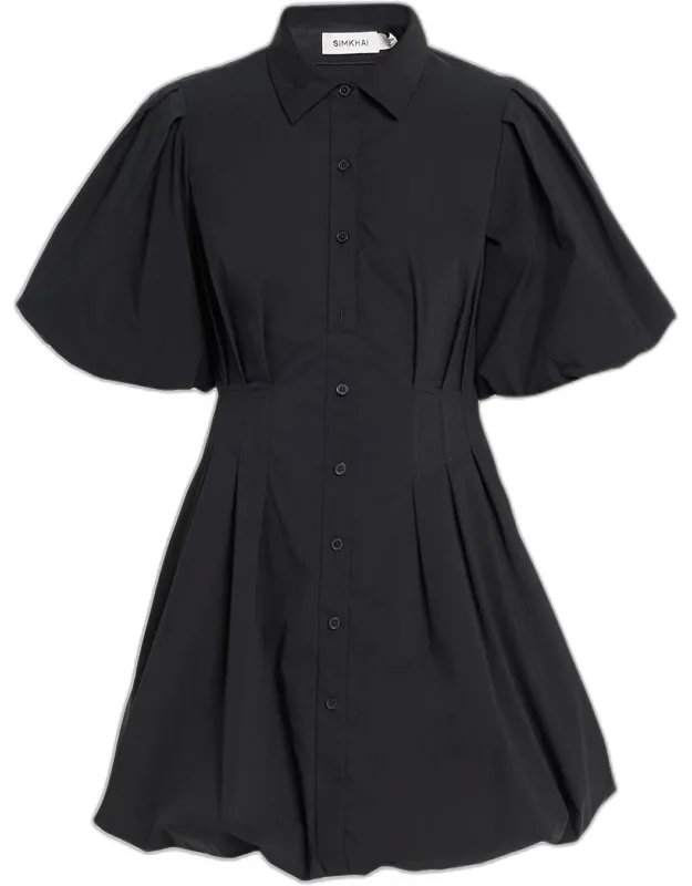 Cleo Polin Balloon-sleeve Pleated Mini Dress