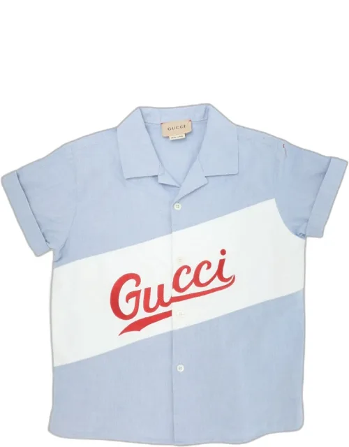 Light Blue/white Logo Embroidered Oxford Cotton Bowling Shirt