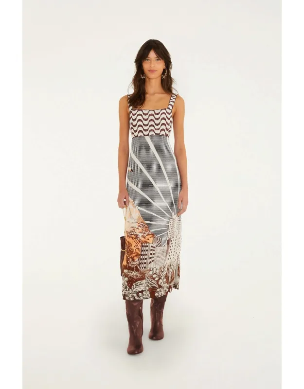 Mixed Carioca Coffee Scarf Midi Dress