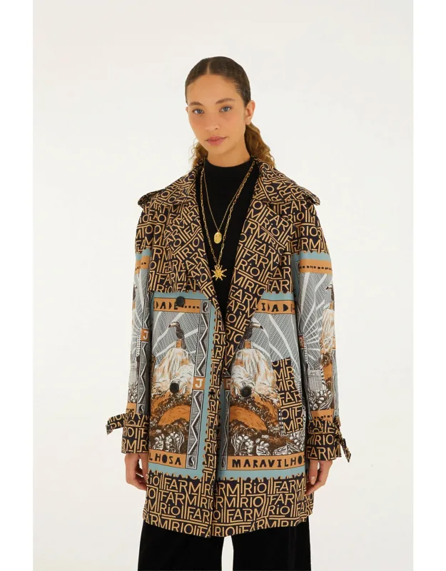 Mixed Carioca Coffee Scarf Trench Coat