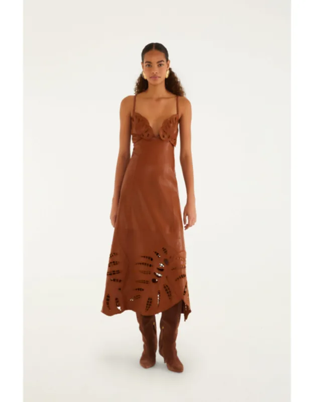 Monstera Cutwork Leather Midi Dress