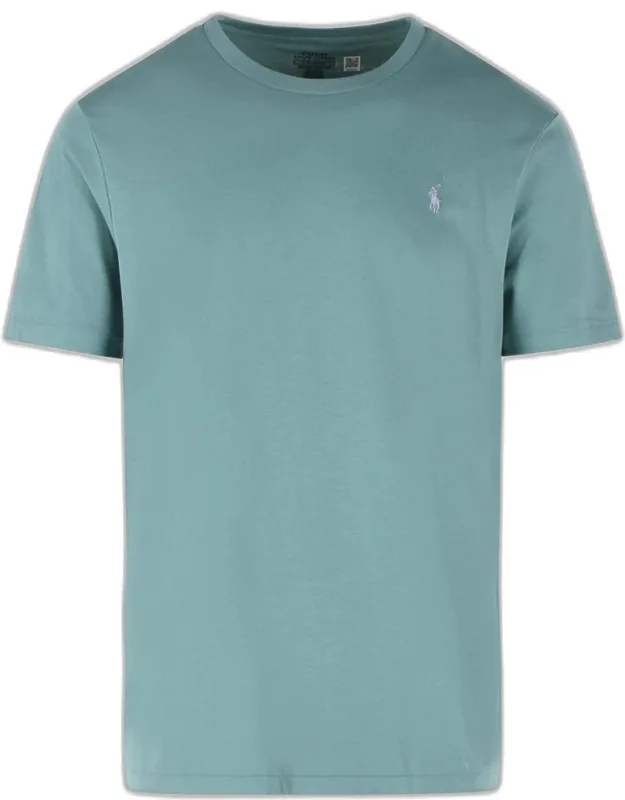 Green Cotton T-shirt With Ribbed Crew Neck And Pony Logo