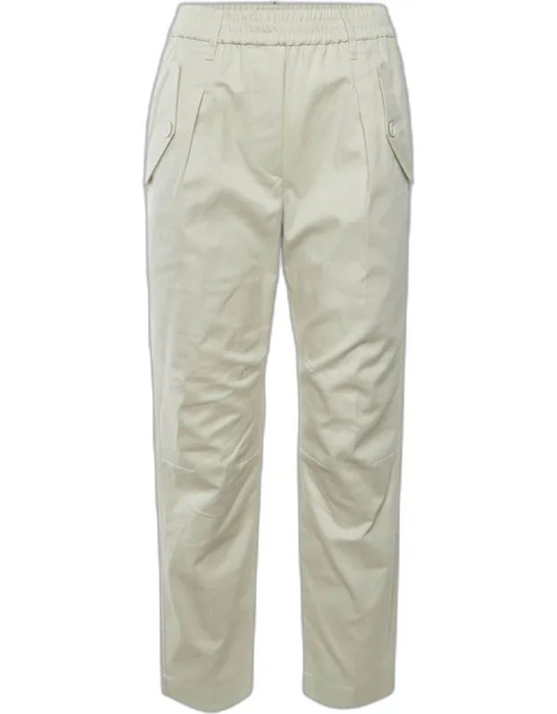 Cream Monoli Detail Gabardine Pleated Trousers