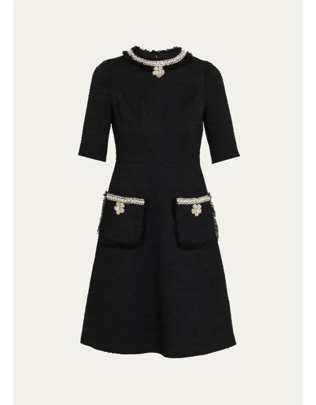 Bead & Crystal-trim Boucle Dress