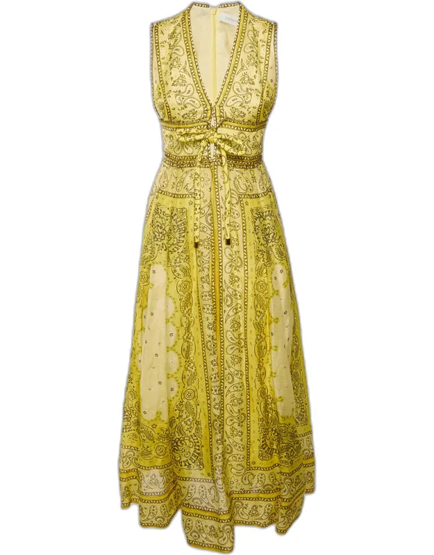 Paisley Print Linen Blend Matchmaker Bow Maxi Dress