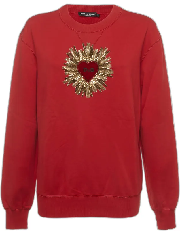 Heart Embellished Cotton Knit Sweatshirt