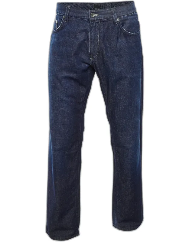 Blue Stretch Denim Straight Leg Jeans