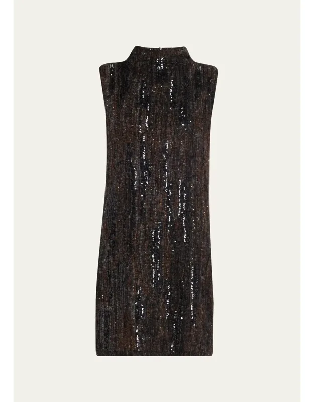 Sequined Boucle Knit Sleeveless Mini Dress