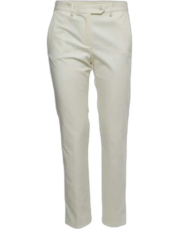 White Cotton Straight Leg Trousers