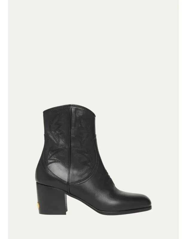 40mm Embroidered Leather Ankle Boots