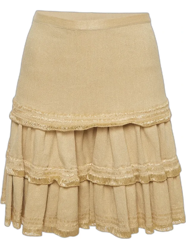 Textured Raffia Knit Flared Tiered Mini Skirt