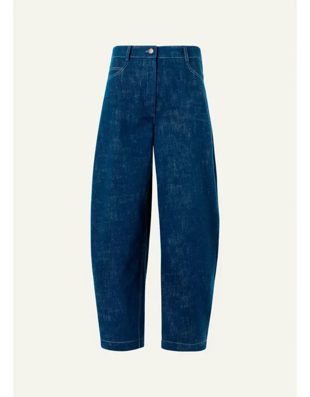 Mid-rise Denim Barrel-leg Ankle Trousers