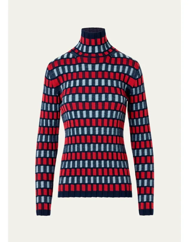 Multi-striped Rib Turtleneck Sweater