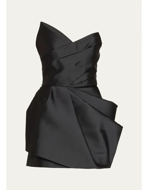 Pleated Mikado Silk Mini Dress