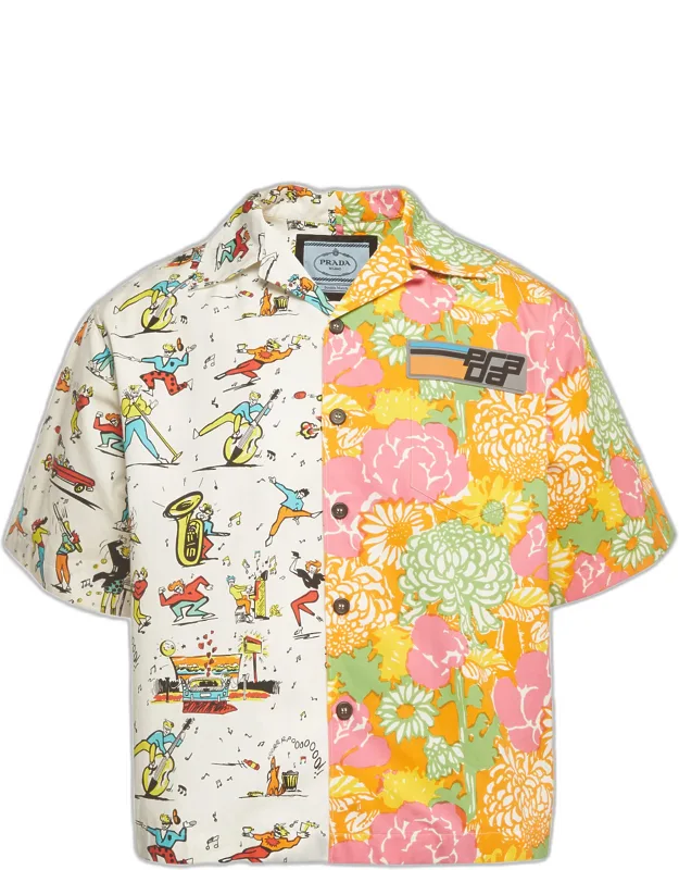 Multicolor Comic Floral Print Cotton Double Match Shirt