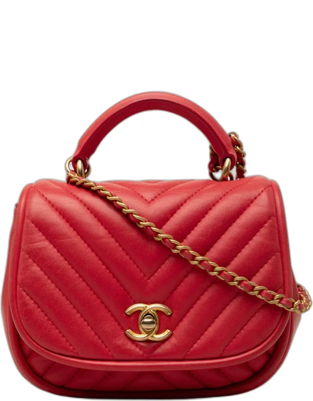 Mini Chevron Round Flap Top Handle Bag