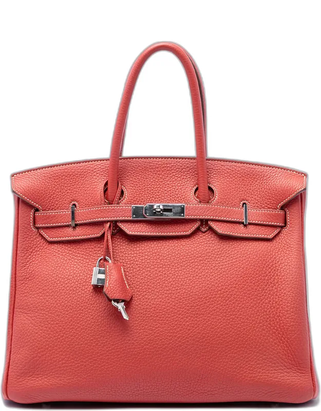 Birkin 35 Clemence Leather Top Handle Bag With Sleek Palladium Hardware And Spacious Interior