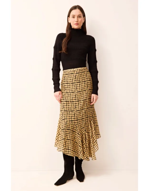 Krista Skirt With Asymmetrical Ruffle And Dapple Print