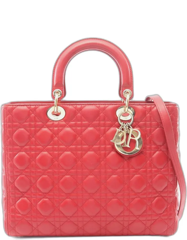 Lady Dior Large Cannage Lambskin Leather Top Handle Bag