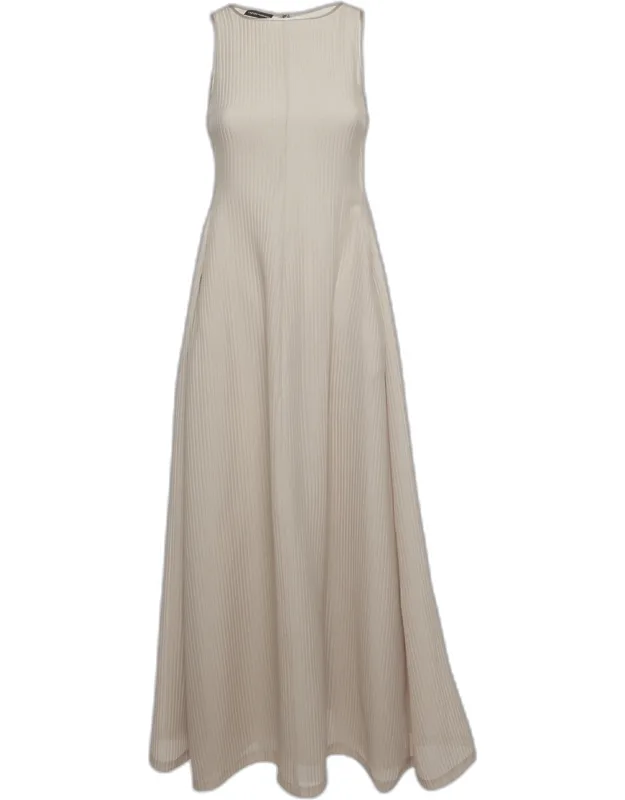 Textured Cotton Blend Pleated Maxi Dress