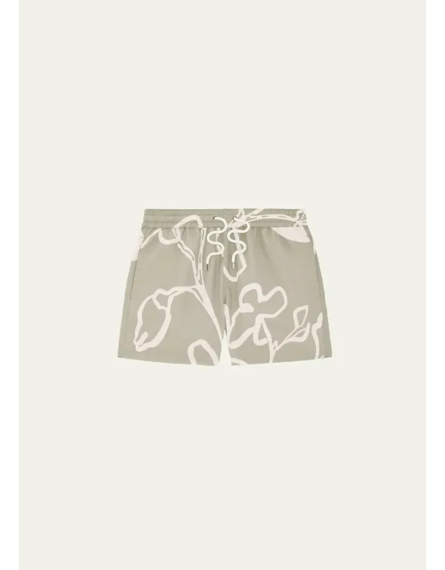 Maxi-foliage Print Nylon Swim Trunks