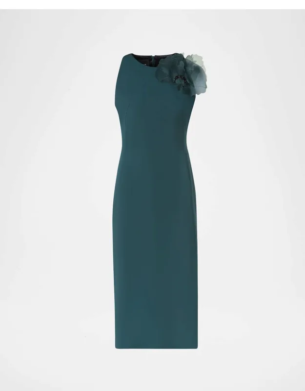 3d Anemone Flower Silk Crepe Sheath Dress