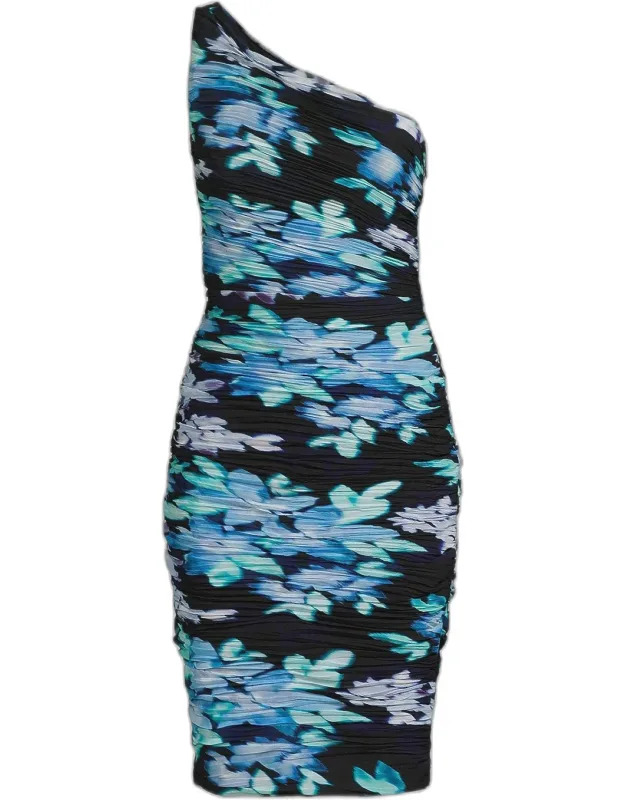Floral Ruched One-shoulder Midi Dress