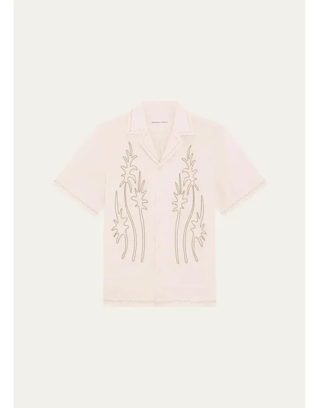 Linen Embroidered-palm Camp Shirt