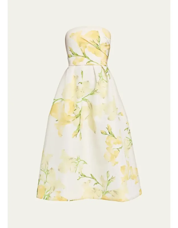 Snapdragon Print Silk Faille Midi Dress