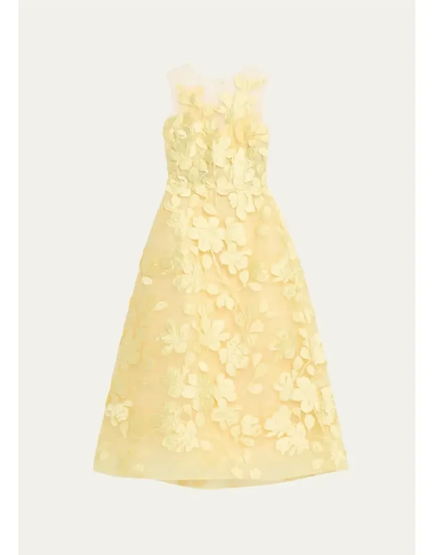 Sleeveless Floral Tulle Illusion Tea-length Dress