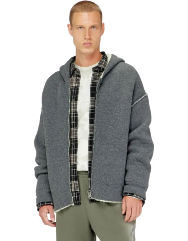 Zip-up Hoodie In Dual-texture Knit