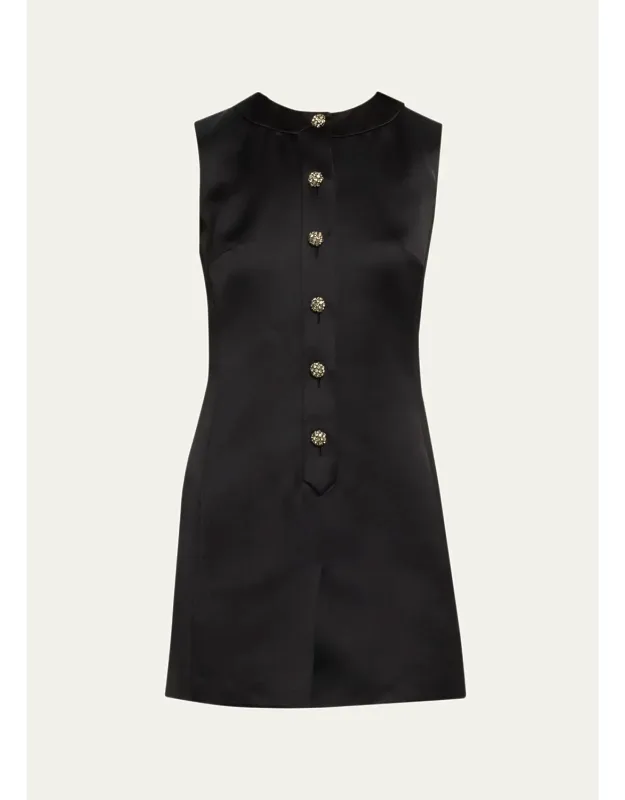Crystal Buttoned Satin Sleeveless Mini Dress