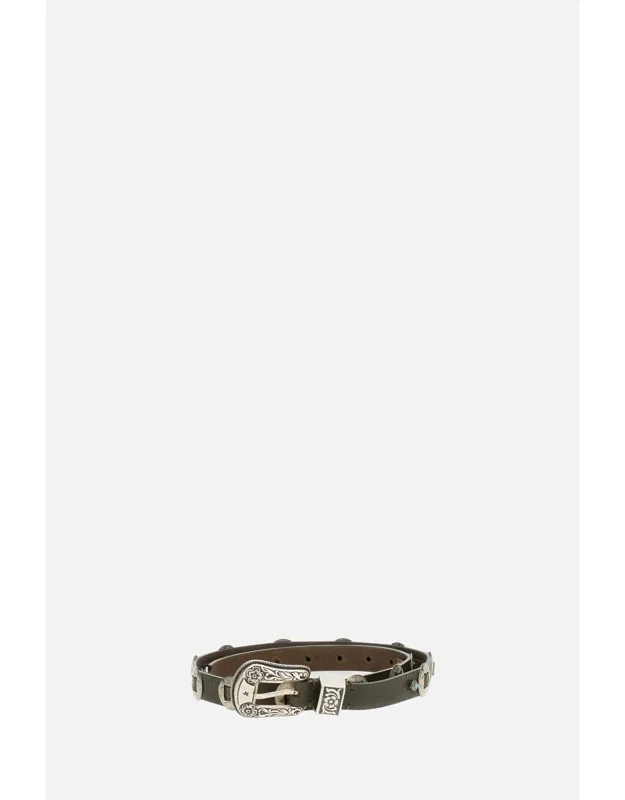 Washed Leather Lace Belt With Floral Embroidery