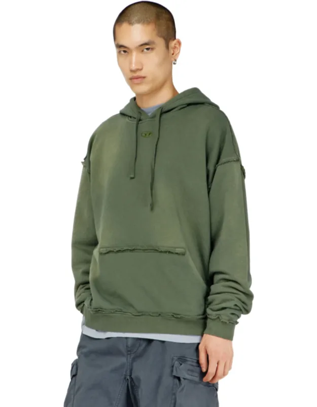 Faded Cotton Hoodie With Frayed Details