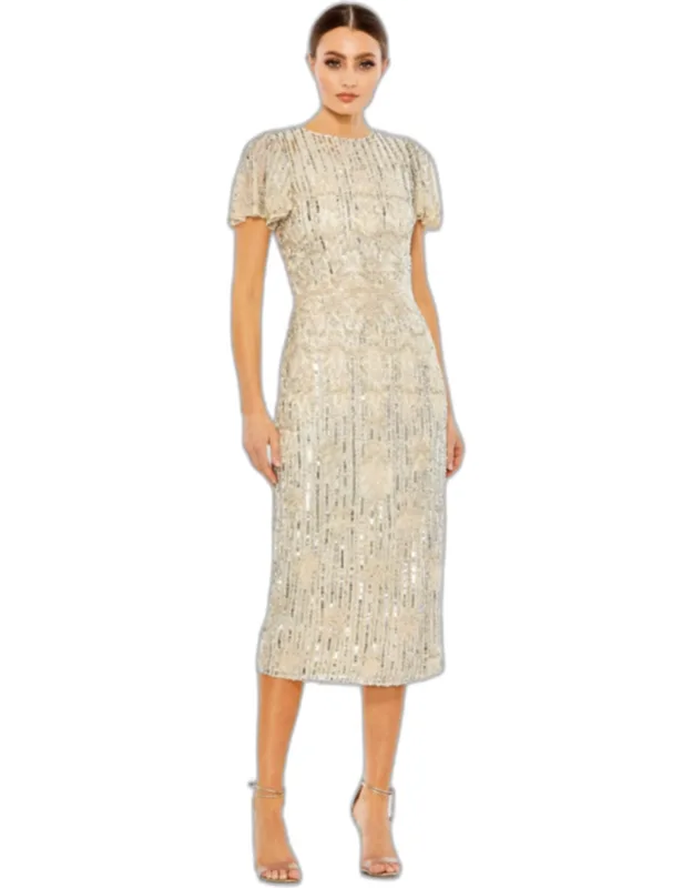 Embellished Flutter Sleeve High Neck Dress