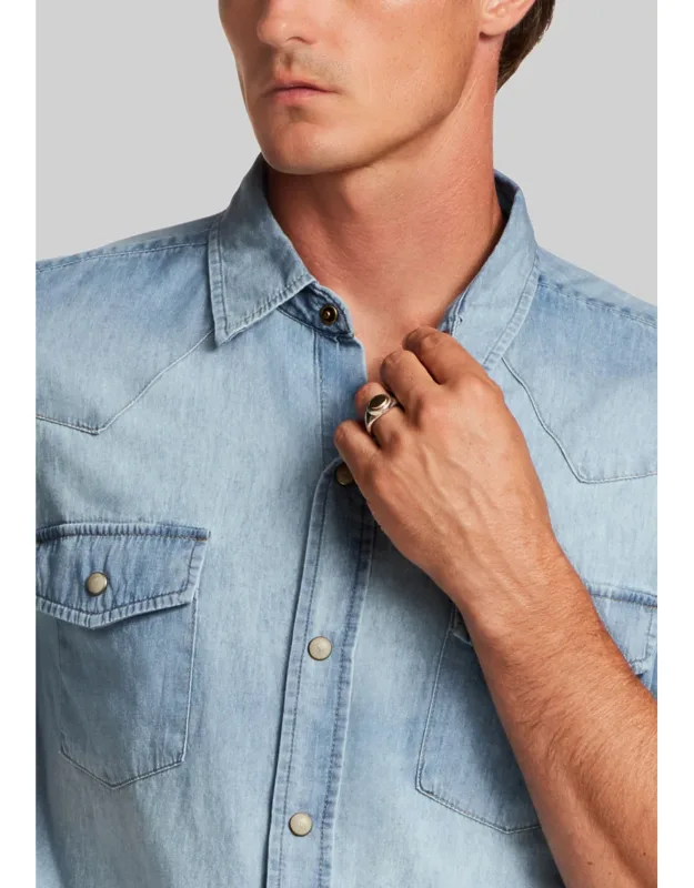 Weatherproof Vintage Traditional Fit Western Ombre Denim Button Up Shirt