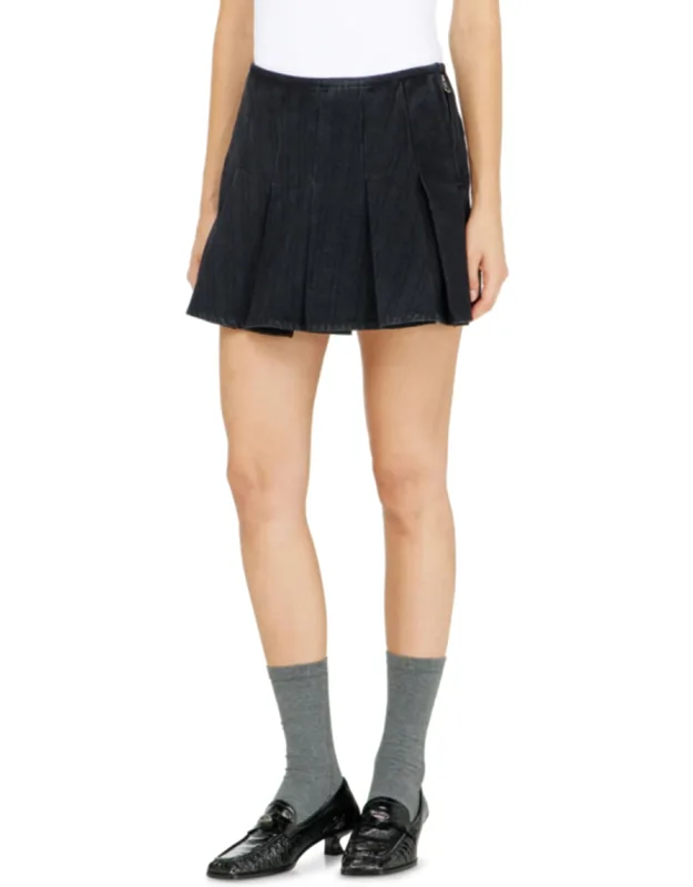 Pleated Skorts In Pinstriped Denim
