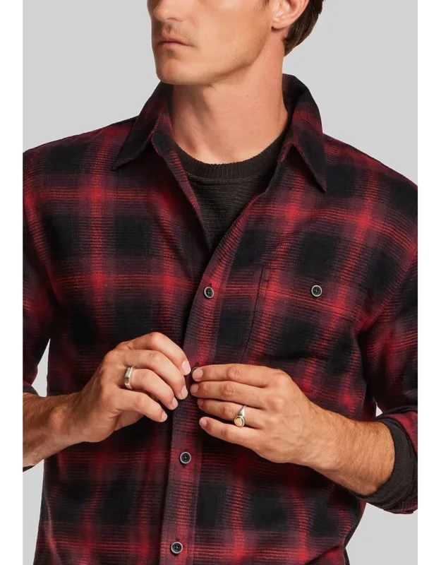 Weatherproof Vintage Traditional Fit Plaid Waffle Flannel Button Up Shirt