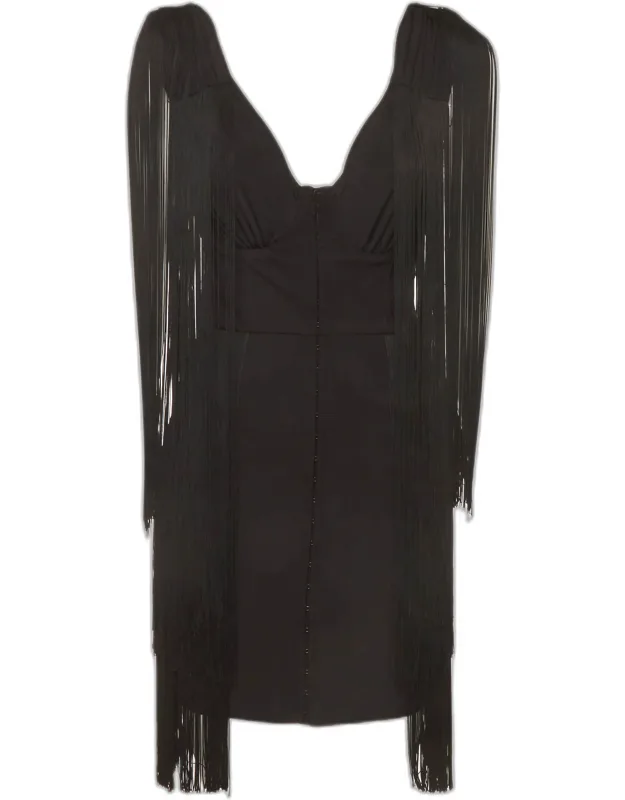 Nylon Blend Fringe Sleeveless Mini Dress