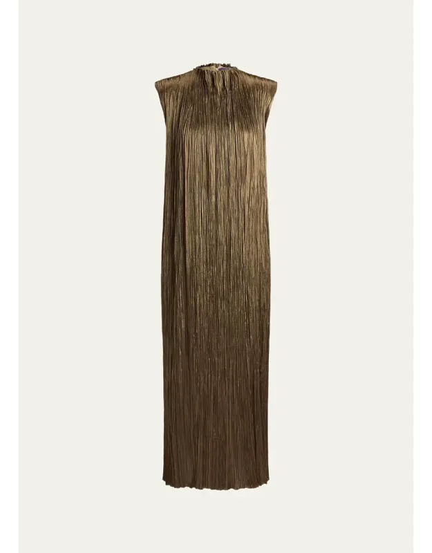 Pleated Lamé Cocktail Dress