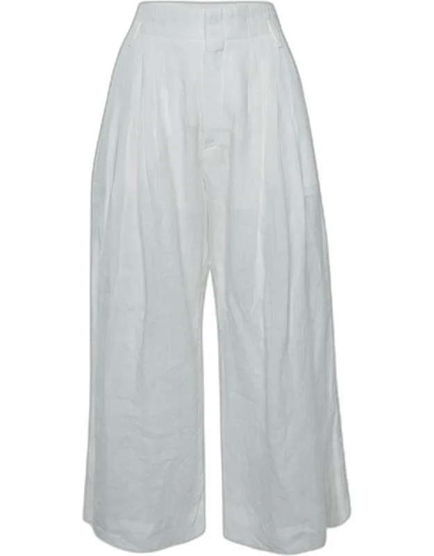 Ivory Linen Wide Leg Pants
