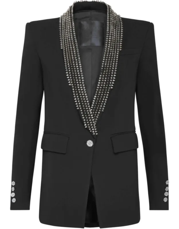 Blazer With Stud-encrusted Shawl Lapel And Twisted Sleeves