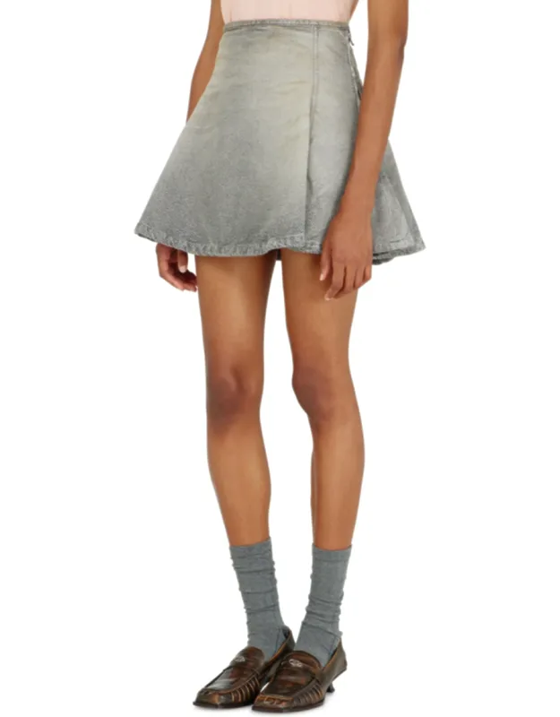 Skirt In Distressed Herringbone Denim